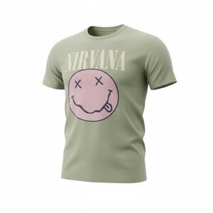 Nirvana Smiley Face Graphic T-Shirt Olive Green American Eagle XS/S